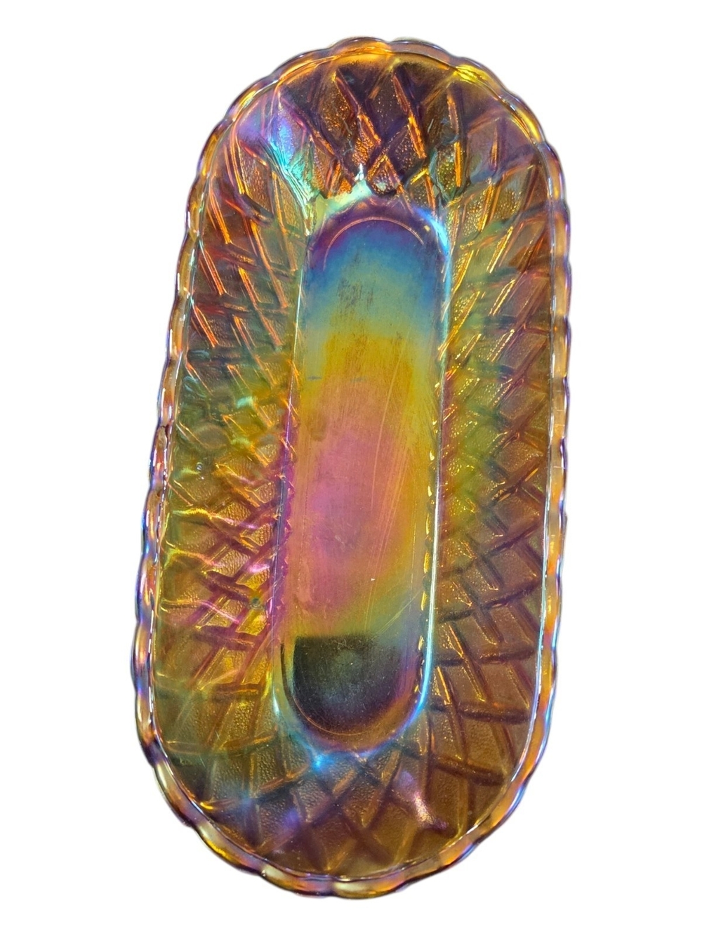 Vintage Marigold Carnival Glass Puckle Dish Irridescent 10" X 5"